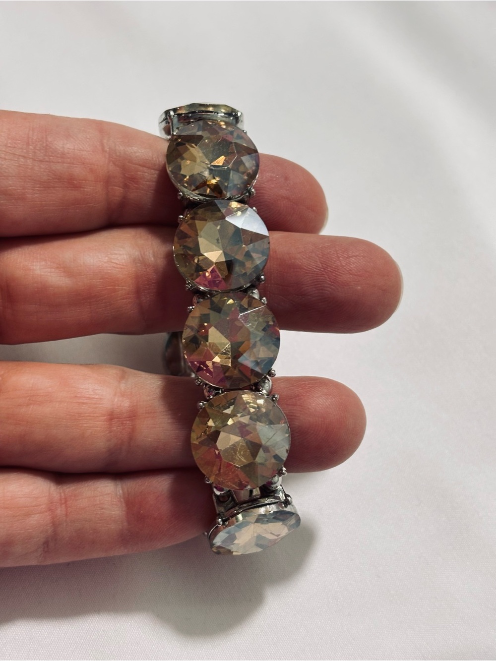 Crystal Stretch Bracelet - Silver tone Clear Amber Color Stones - Picture 3 of 3